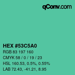 カラーコード: HEX #53C5A0 | qconv.com
