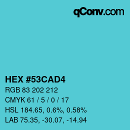 カラーコード: HEX #53CAD4 | qconv.com