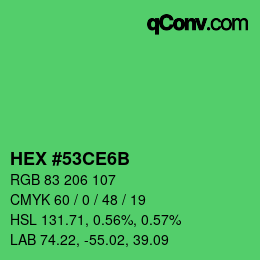 カラーコード: HEX #53CE6B | qconv.com