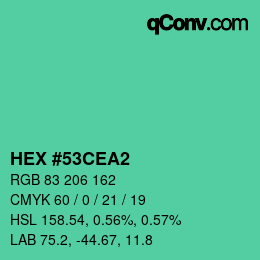 Color code: HEX #53CEA2 | qconv.com