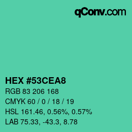 カラーコード: HEX #53CEA8 | qconv.com