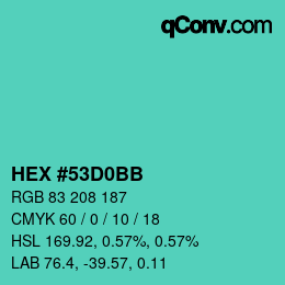 Color code: HEX #53D0BB | qconv.com