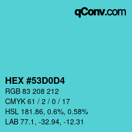 カラーコード: HEX #53D0D4 | qconv.com