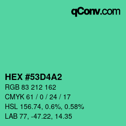 颜色代码: HEX #53D4A2 | qconv.com