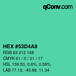 カラーコード: HEX #53D4A8 | qconv.com