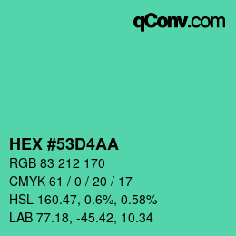 カラーコード: HEX #53D4AA | qconv.com
