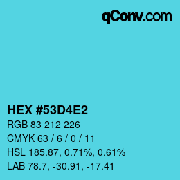 颜色代码: HEX #53D4E2 | qconv.com