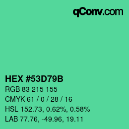 カラーコード: HEX #53D79B | qconv.com