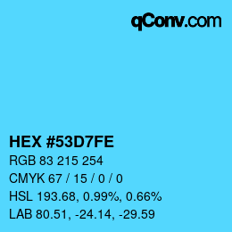 颜色代码: HEX #53D7FE | qconv.com