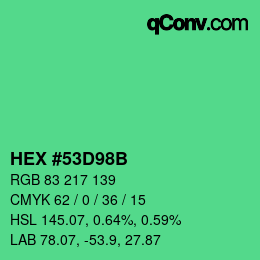 Color code: HEX #53D98B | qconv.com