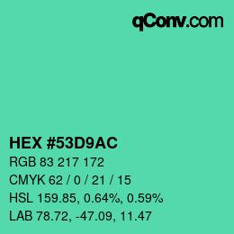カラーコード: HEX #53D9AC | qconv.com