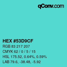 Color code: HEX #53D9CF | qconv.com
