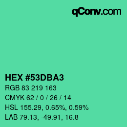 颜色代码: HEX #53DBA3 | qconv.com