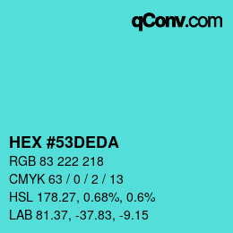 Color code: HEX #53DEDA | qconv.com