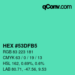 Color code: HEX #53DFB5 | qconv.com