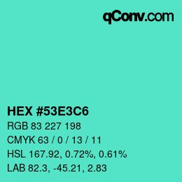 Color code: HEX #53E3C6 | qconv.com