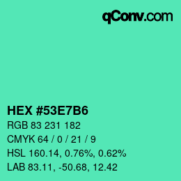 カラーコード: HEX #53E7B6 | qconv.com