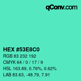 Color code: HEX #53E8C0 | qconv.com