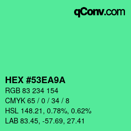 Color code: HEX #53EA9A | qconv.com