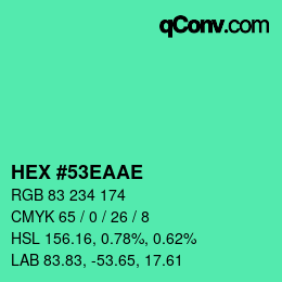 Color code: HEX #53EAAE | qconv.com