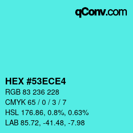 カラーコード: HEX #53ECE4 | qconv.com