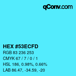 カラーコード: HEX #53ECFD | qconv.com
