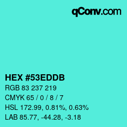 颜色代码: HEX #53EDDB | qconv.com