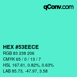Color code: HEX #53EECE | qconv.com