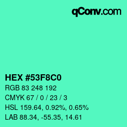 Color code: HEX #53F8C0 | qconv.com
