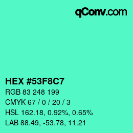 Color code: HEX #53F8C7 | qconv.com