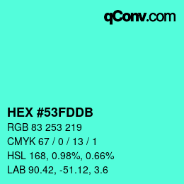 カラーコード: HEX #53FDDB | qconv.com
