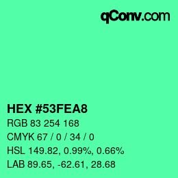 颜色代码: HEX #53FEA8 | qconv.com