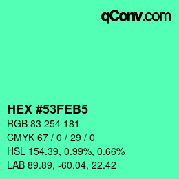 颜色代码: HEX #53FEB5 | qconv.com