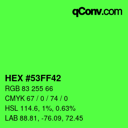 Farbcode: HEX #53FF42 | qconv.com