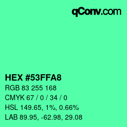 Color code: HEX #53FFA8 | qconv.com