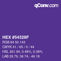 カラーコード: HEX #54328F | qconv.com