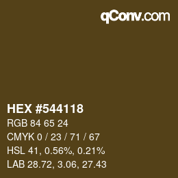 Código de color: HEX #544118 | qconv.com