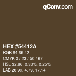 Color code: HEX #54412A | qconv.com