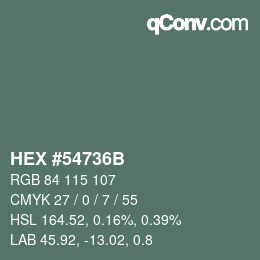 Farbcode: HEX #54736B | qconv.com