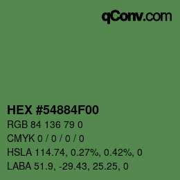 Farbcode: HEX #54884F00 | qconv.com