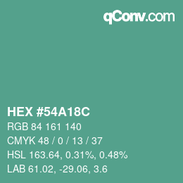 Farbcode: HEX #54A18C | qconv.com
