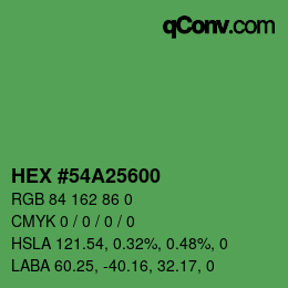 Color code: HEX #54A25600 | qconv.com