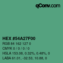 Farbcode: HEX #54A27F00 | qconv.com