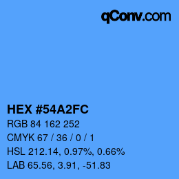 カラーコード: HEX #54A2FC | qconv.com
