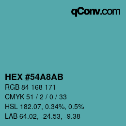 颜色代码: HEX #54A8AB | qconv.com
