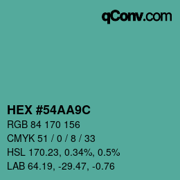 Color code: HEX #54AA9C | qconv.com