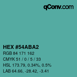 Color code: HEX #54ABA2 | qconv.com