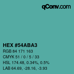 颜色代码: HEX #54ABA3 | qconv.com