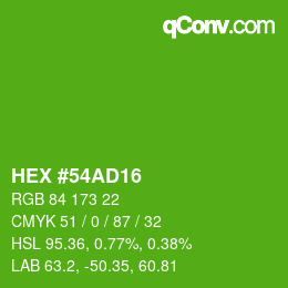 カラーコード: HEX #54AD16 | qconv.com