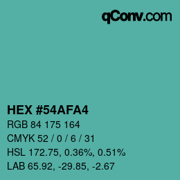 Color code: HEX #54AFA4 | qconv.com